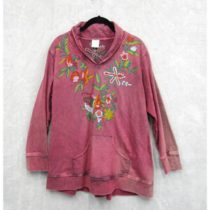 Parsley & Sage Sweatshirt Womens 1X Sweater Shawl Collar Art To Wear Distressed